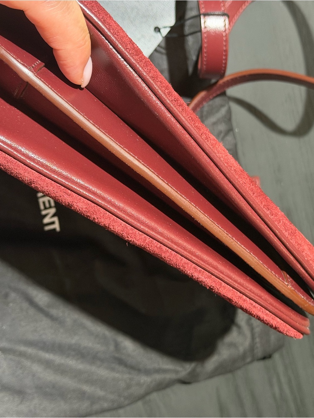 Saint Laurent Burgundy Suede Crossbody Bag with Gold Hardware - Picture 2 of 5